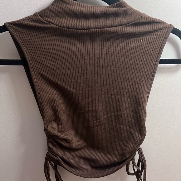 Zara Chocolate Brown Ruched Turtleneck Tank S - Picture 2 of 3